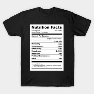 Dutch Person Nutrition Facts Humor T-Shirt